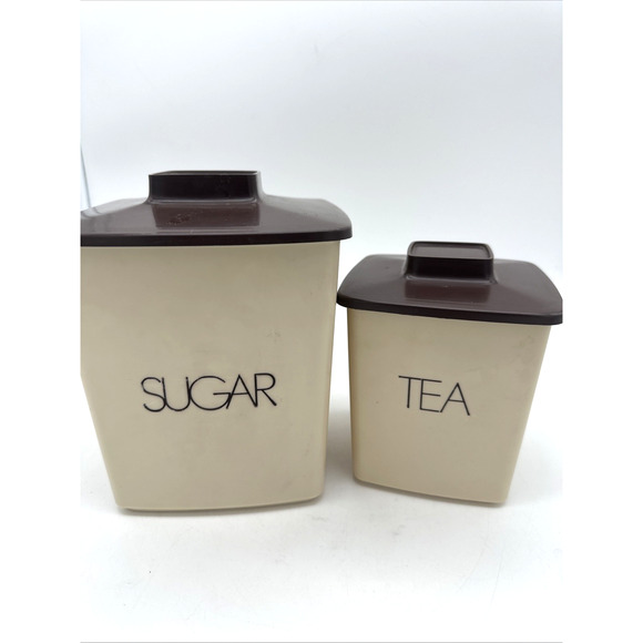 Vintage Nesting Canister Plastic Brown Tan Tea And Sugar 1970’s - Picture 1 of 6